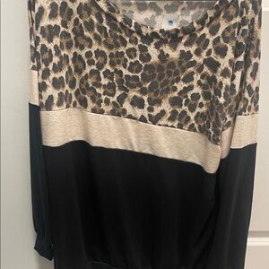 BiBi Leopard and Black Colorblock Blouse